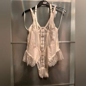 White Lace Trim Corset Teddy Bodysuit - Unbranded